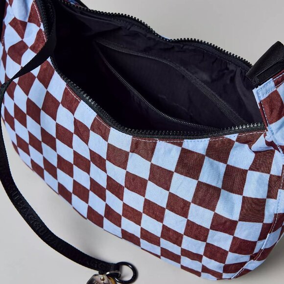 NWT Baggu Medium Crescent Bag - Brown Blue Check - Picture 6 of 8